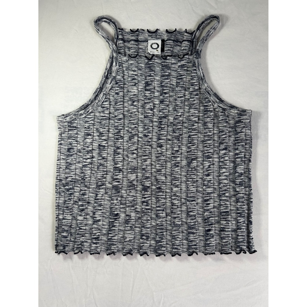 Akemi + Kin Anthropologie Ribbed Knit Tank - Navy White Space dye Lettuce Edge